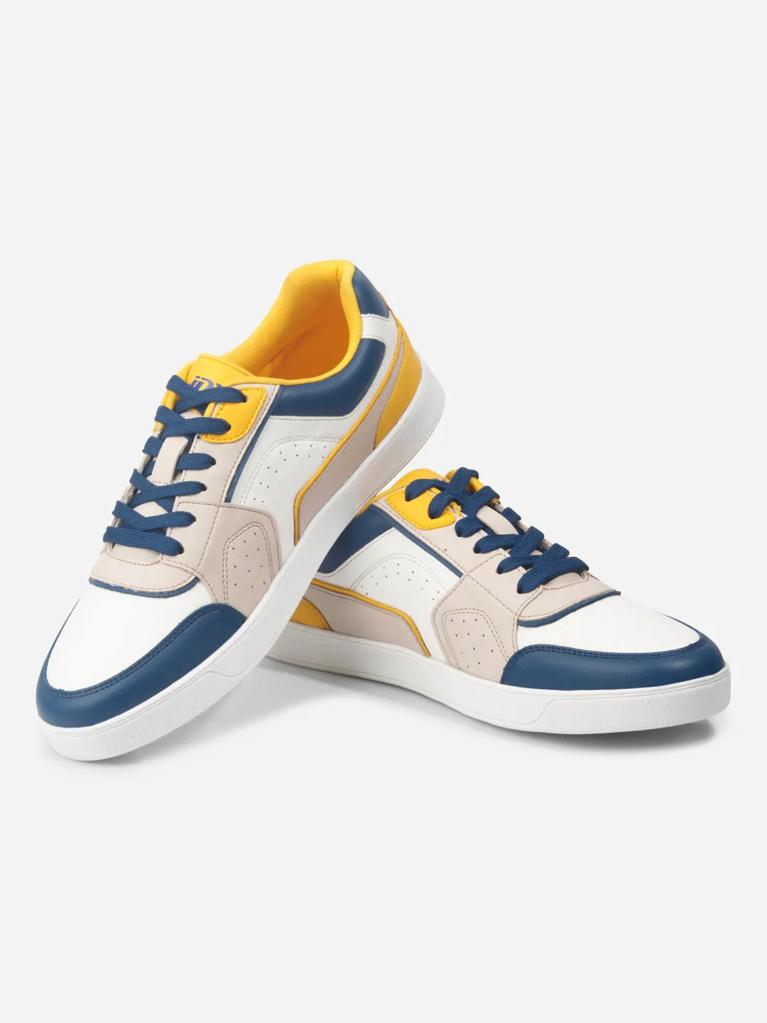 Men's White Beige Lace Up Fashion Sneakers (IX6013) Comfortable Jog