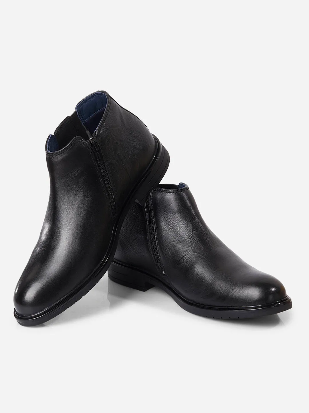 Durable outsole Men's Black Round Toe Casual Slip On Boots (ID2273)