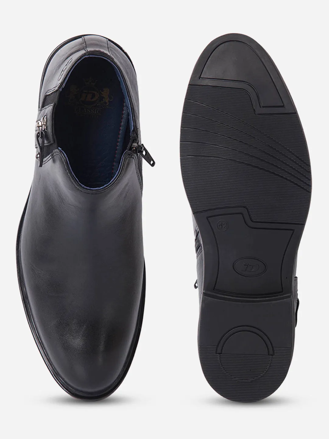 Men's Black Round Toe Casual Slip On Boots (ID2273) Zip Up