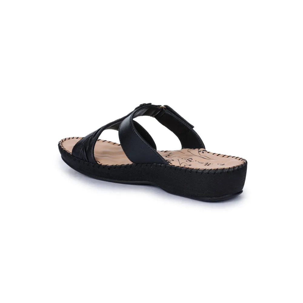 Healers Comfort (Black) Platform Slippers For Women DR-526 By Liberty Flexible Fit