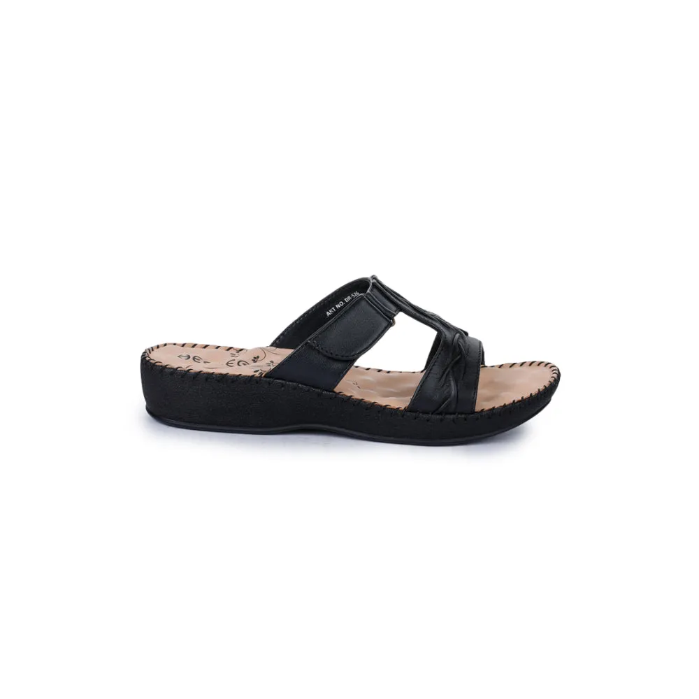 Healers Comfort (Black) Platform Slippers For Women DR-526 By Liberty Comfort Curve