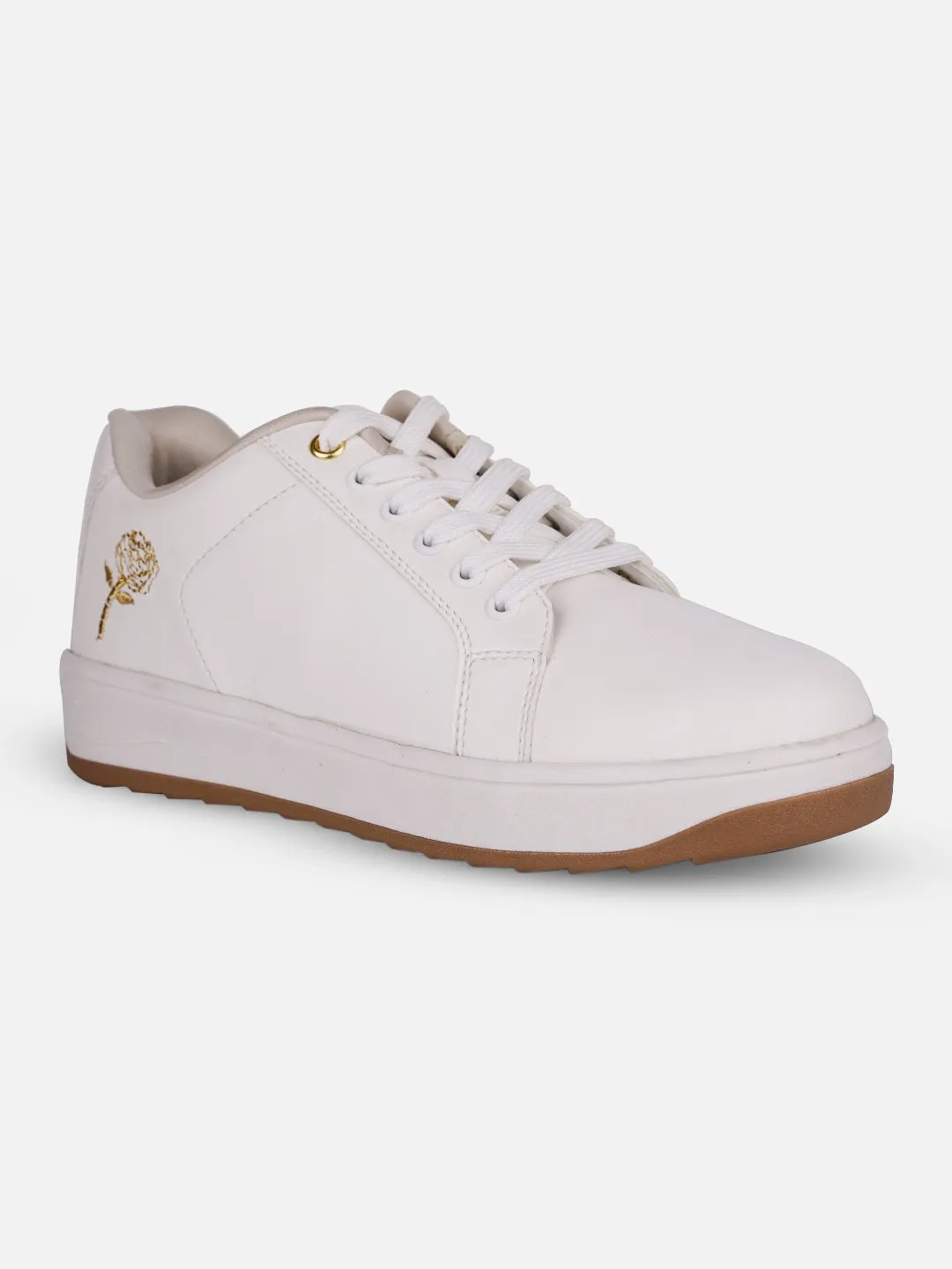 Women's White/Gold Platform Sneakers (IU1012) Urban SyntheticUpper