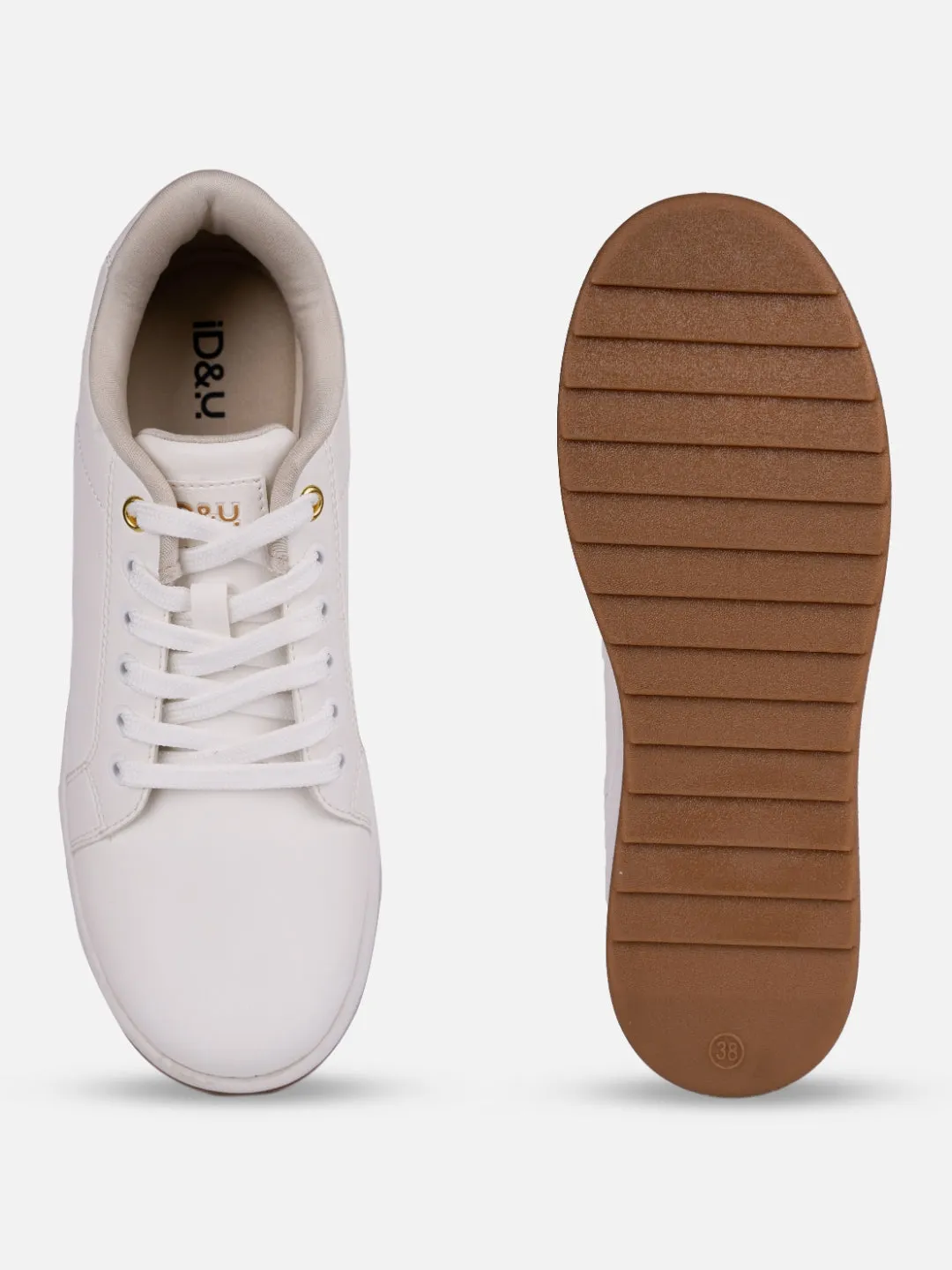 Women's White/Gold Platform Sneakers (IU1012) Heat Sealed Overlays