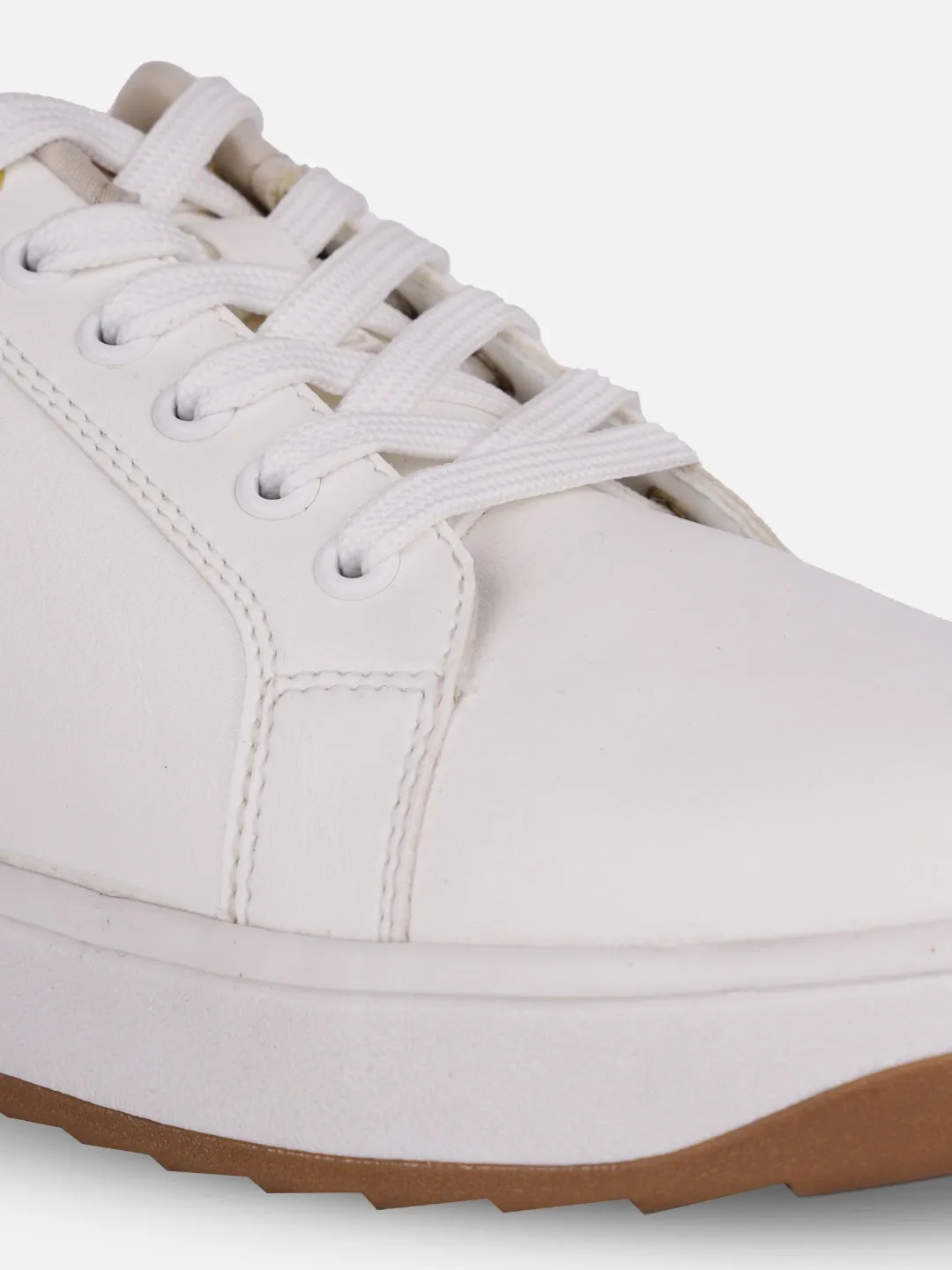 Women's White/Gold Platform Sneakers (IU1012) Anti   Slip Outsole