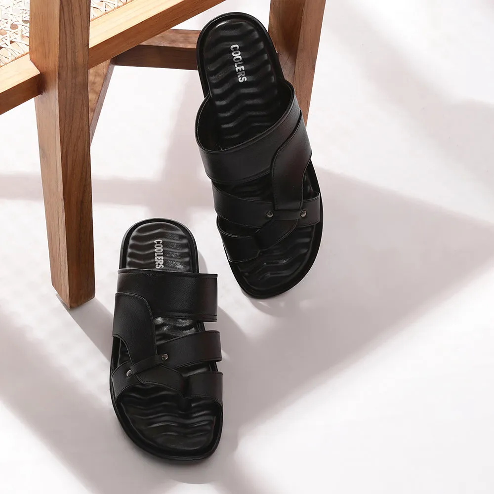 Coolers Casual Black Slippers For Men TRL-113 By Liberty Korean Line