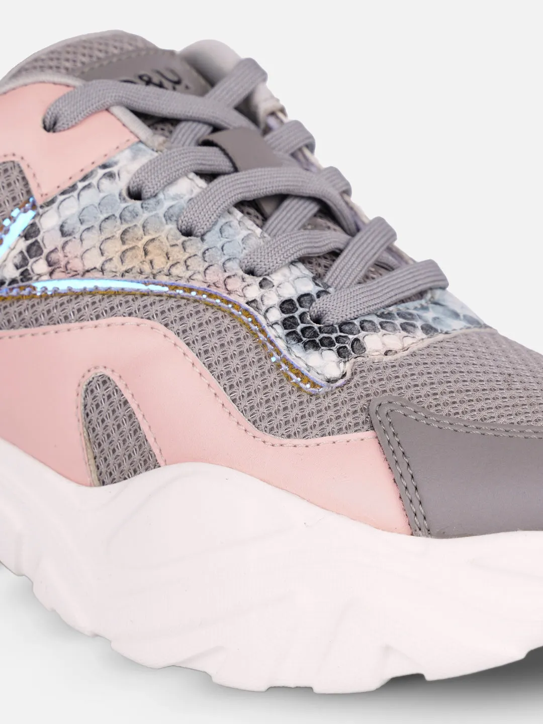 Flexibility Recycled Rubber Outsole Women's Grey/Pink All Seasons Wearing Sneakers (IU1003)