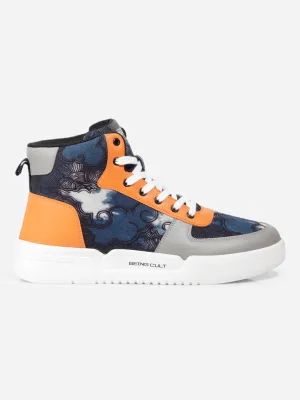 Vented Air Channels Rubber Traction Grip Men's Blue Graphic Print  Sneakers IX6018