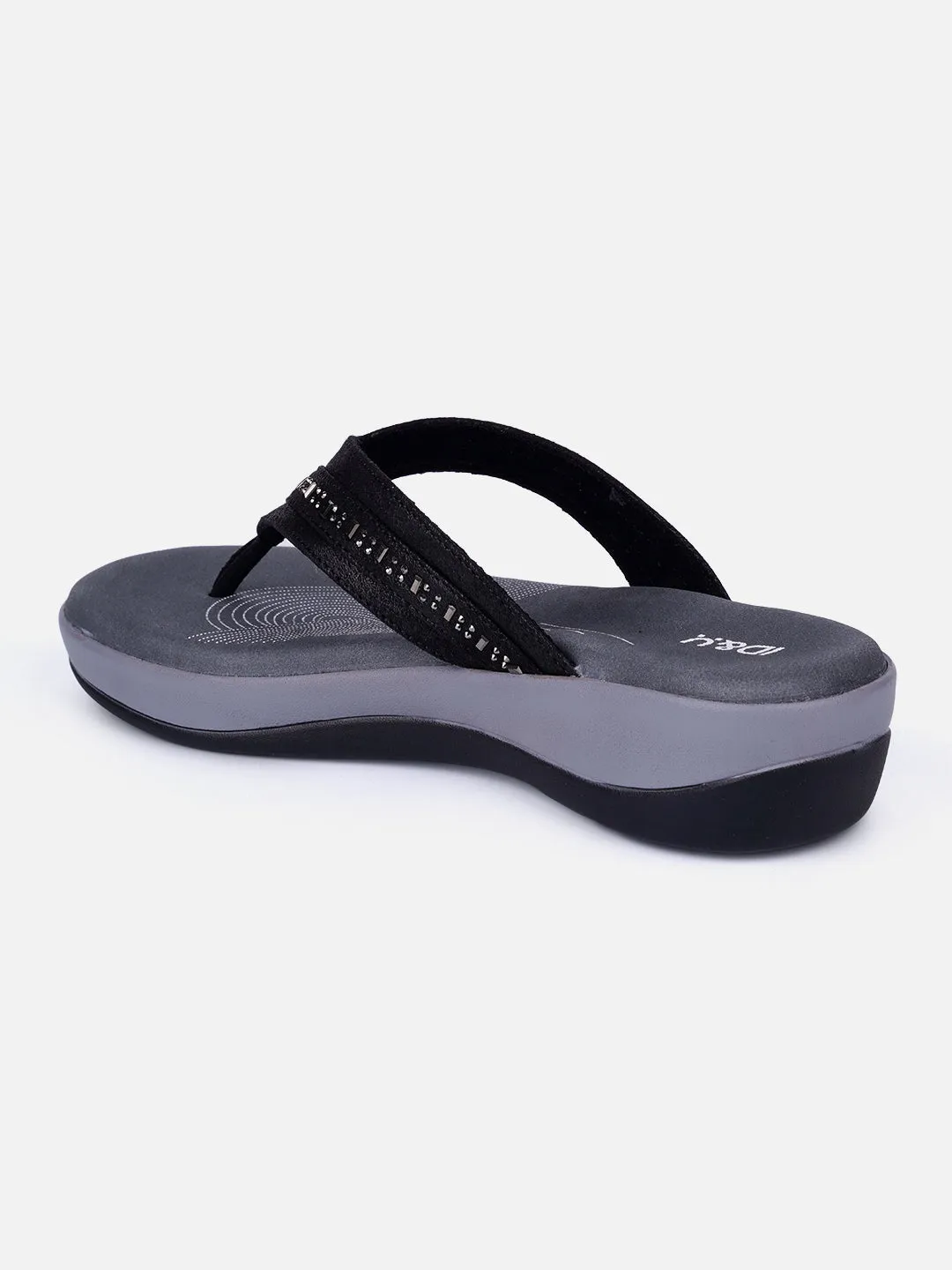 Women's Black Thong Sandals (IU6004) Urban Comfort Footwear For Travel