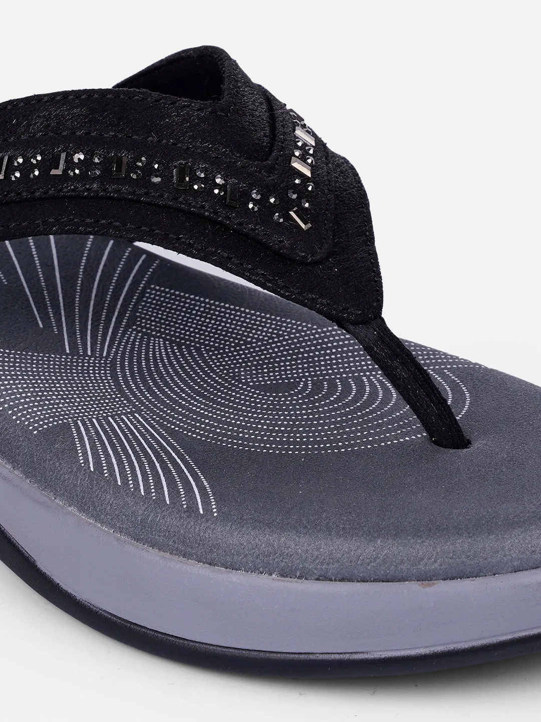 Women's Black Thong Sandals (IU6004) Adjustable Straps Training Ready