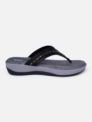 Premium Material Women's Black Thong Sandals (IU6004)