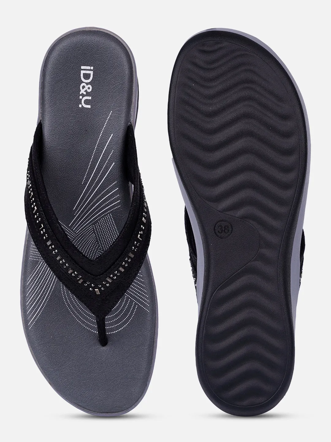 Women's Black Thong Sandals (IU6004) Instant Sandals