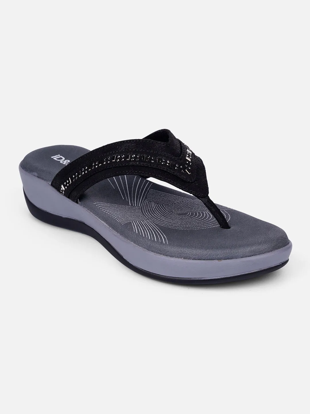 Women's Black Thong Sandals (IU6004) Lightweight Fit