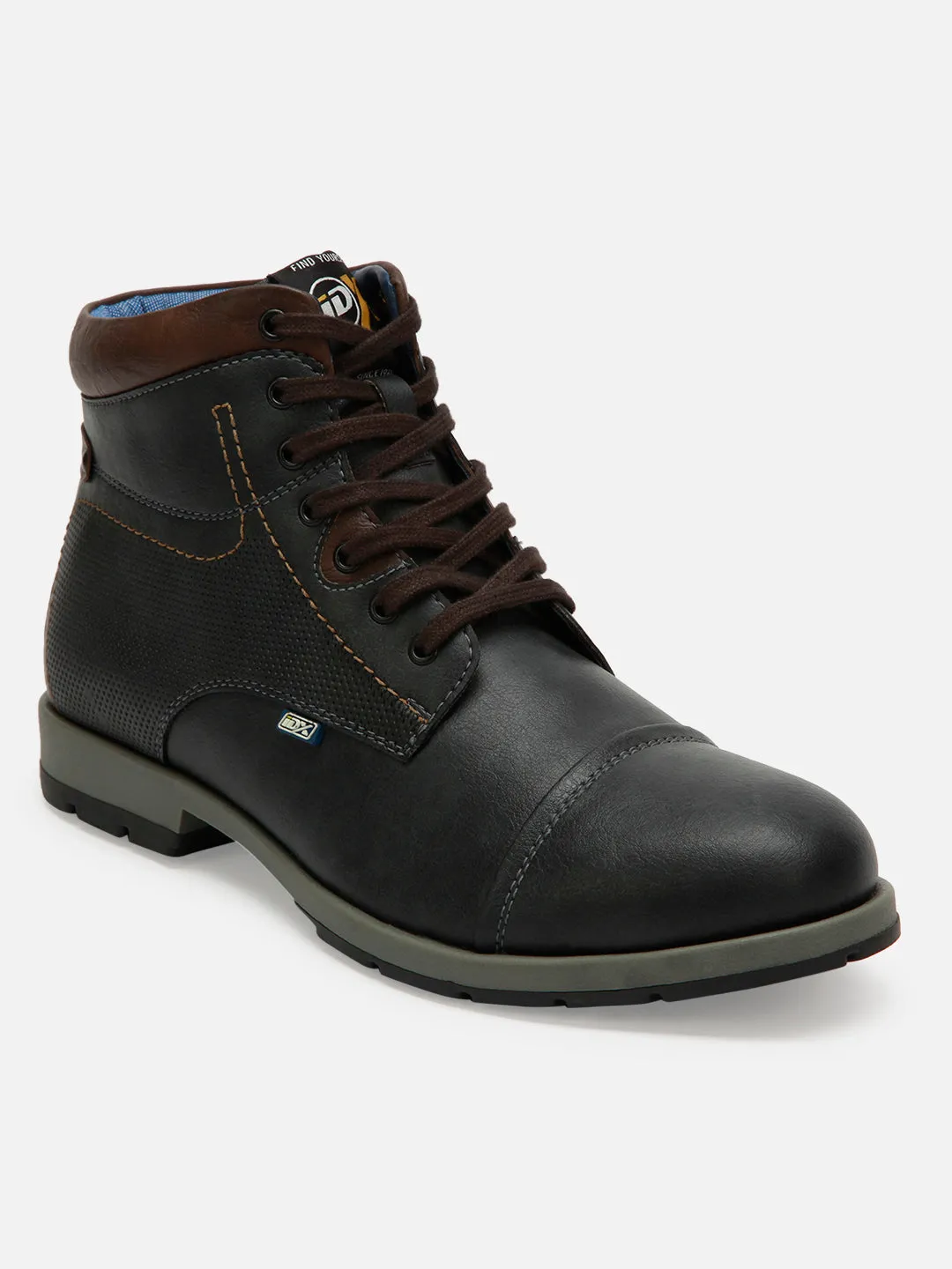 Men's Charcoal Black High Top Derby Boot (IX1021) photo shoot Wide fit