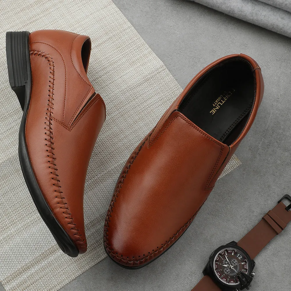 Fortune Tan Formal Non Lacing Moccasin Shoes For Men HML-18E By Liberty Mono Tone Legacy Fit