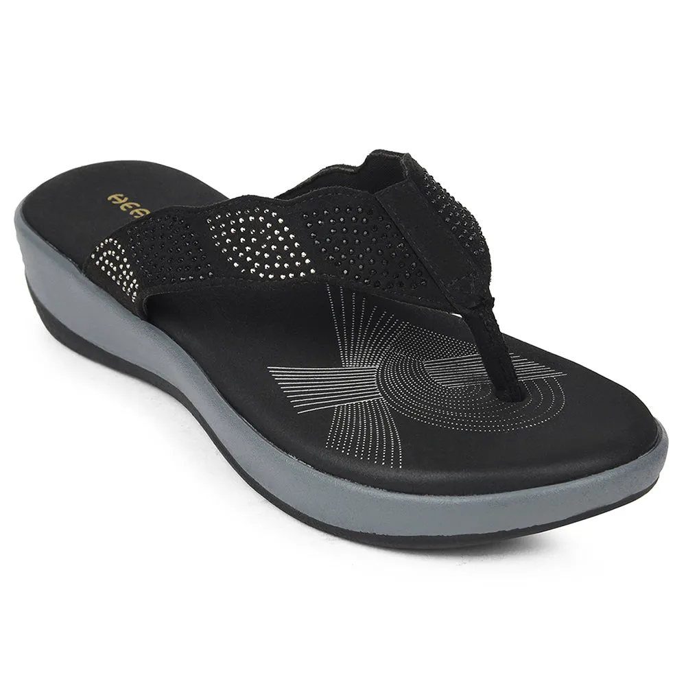 Knitted Warm Healers Black Casual Slipper For Women JJL-13 By Liberty