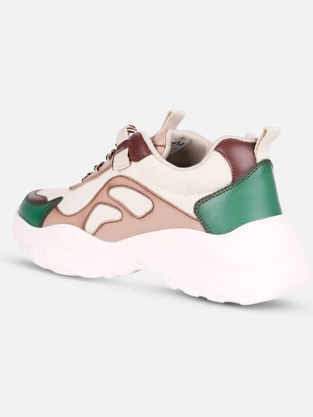 Women's Beige/Green All Seasons Wearing Sneakers (IU1001) Cold Friendly