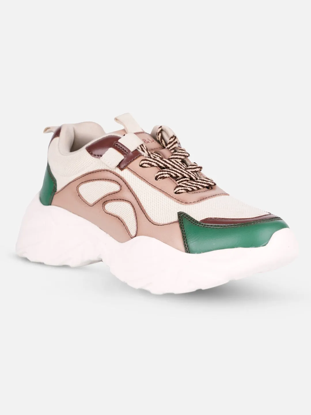 Versatile Fit Soft Fabric Women's Beige/Green All Seasons Wearing Sneakers (IU1001)