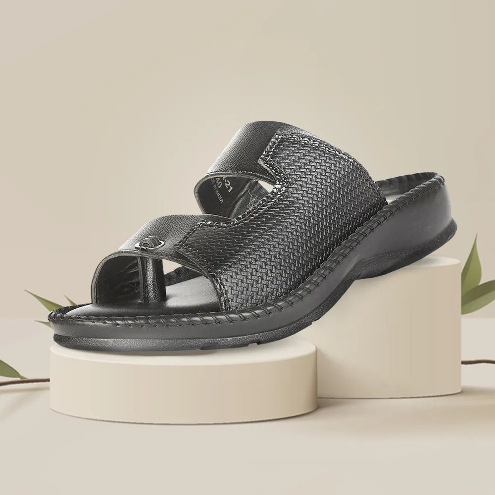 Coolers Casual (Black) Slippers For Men AVN-21 By Liberty Icon Mode Leather Touch