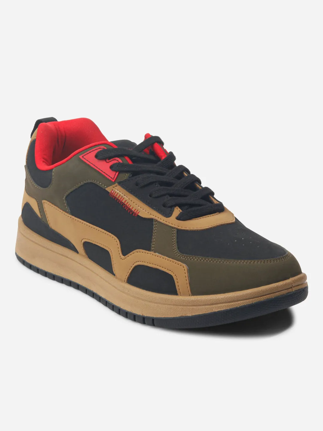 Men's Black Olive Lace Up Sneakers (IX6012) Pressure Dispersion Sole All Gender