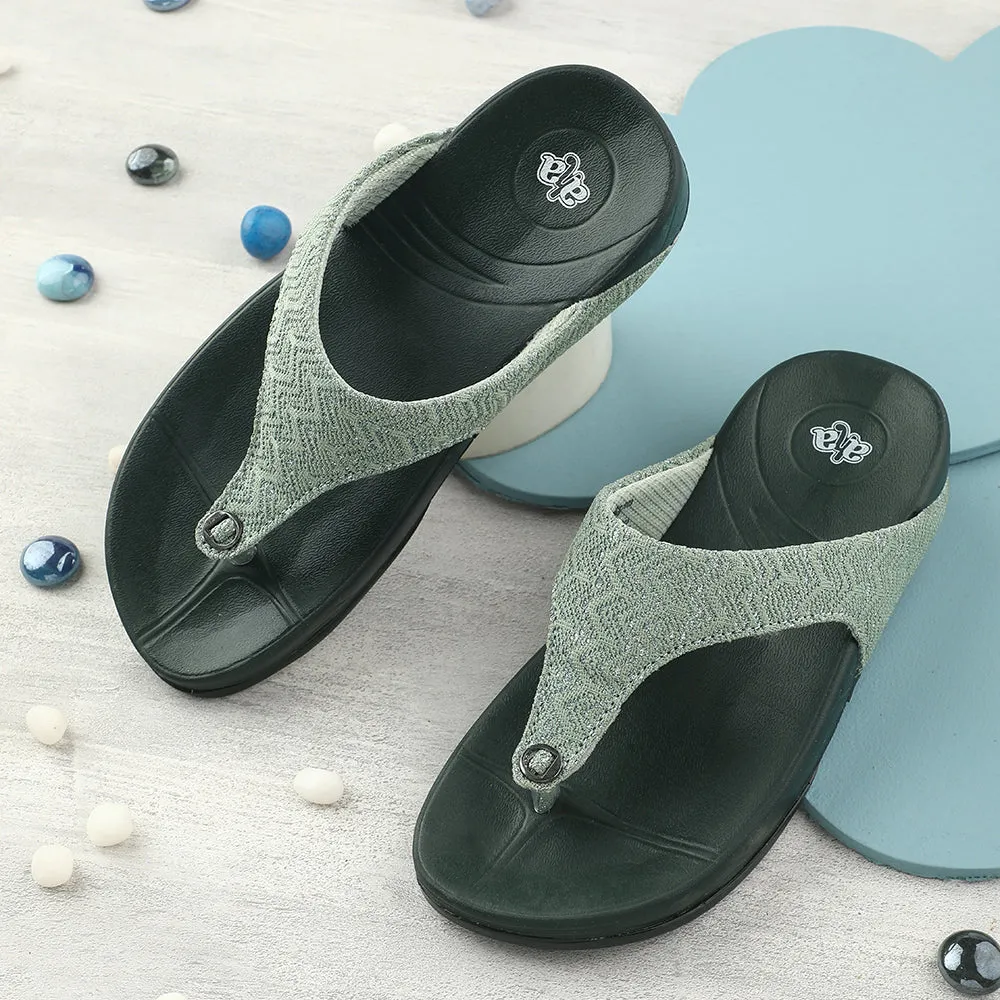 A-HA Green Casual Slipper For Women DIVA-60E By Liberty Breathable mesh