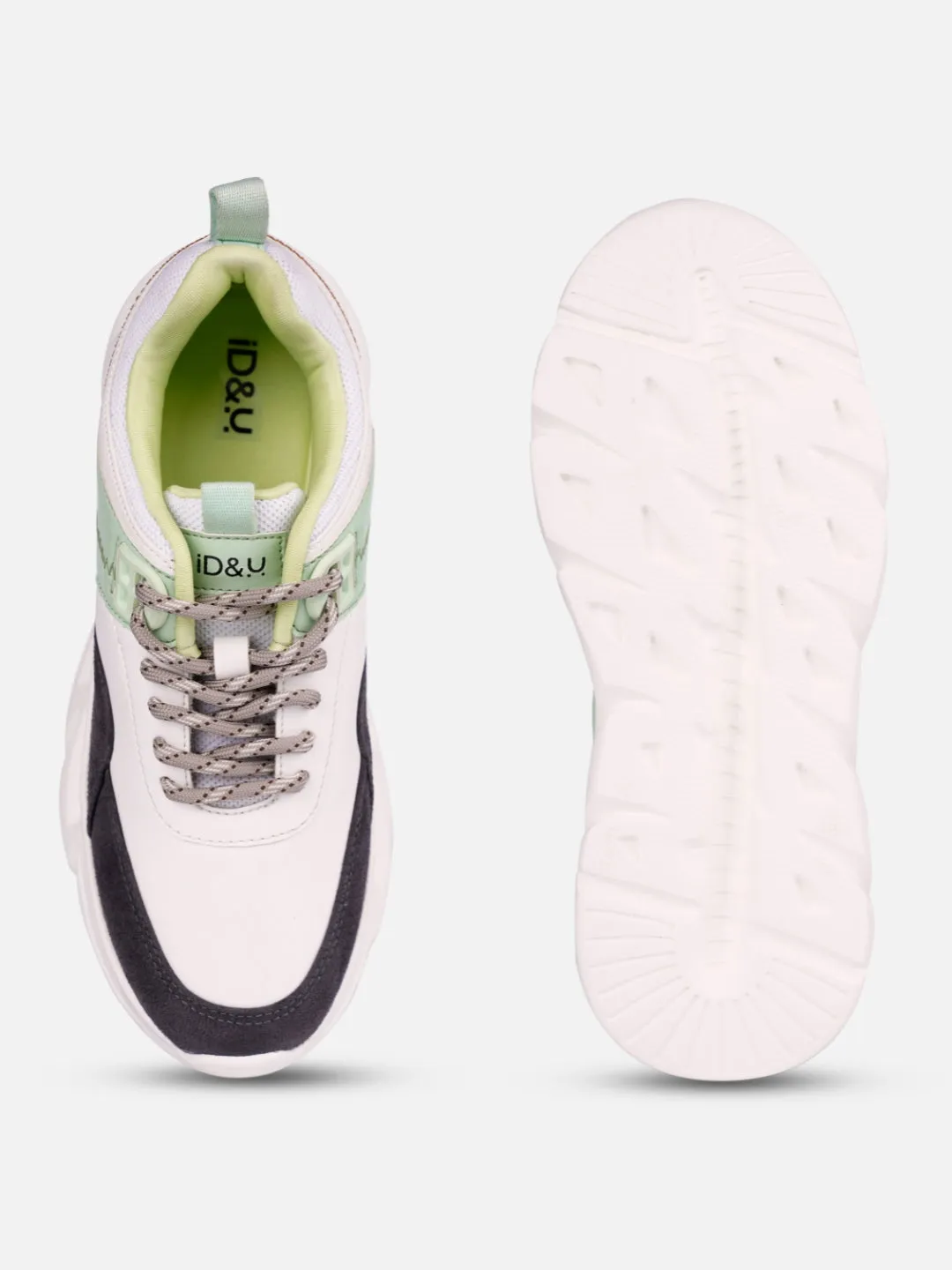 Women's White/Grey All Seasons Wearing Sneakers (IU1005) Rocker Sole Design