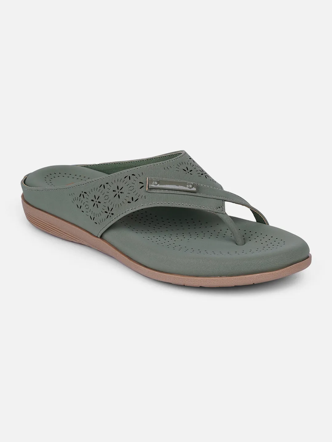 Elastic Cuff Women's Olive Thong Sandals (IU6009)