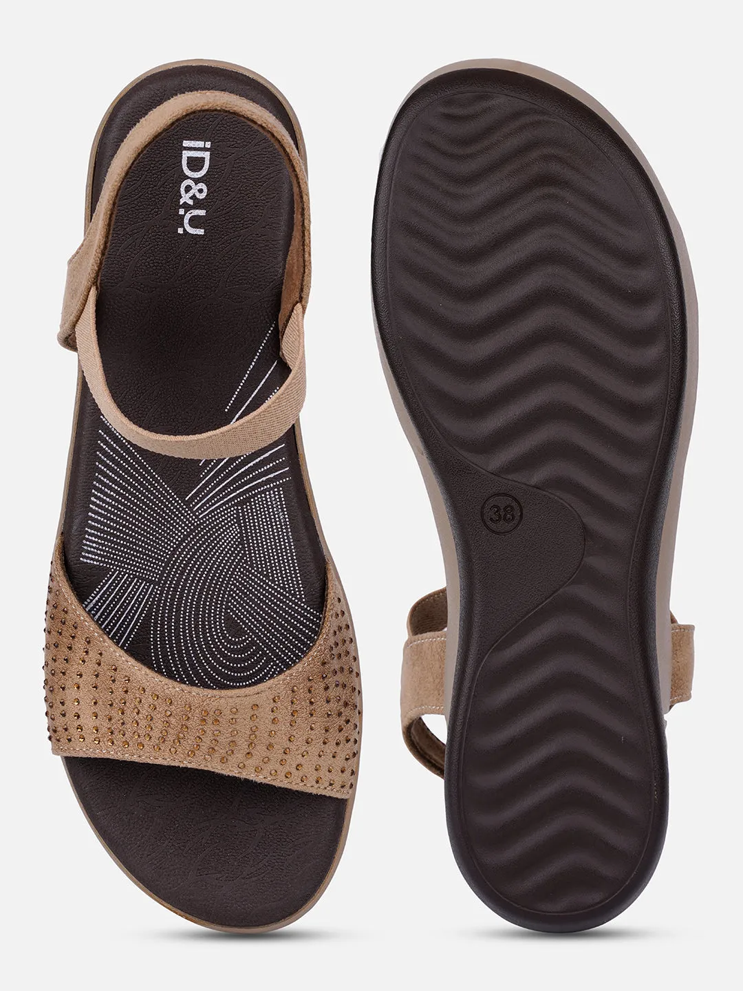 Women's Beige Slingback Strap Sandals (IU6001) Instant Fit Flexible Sandals