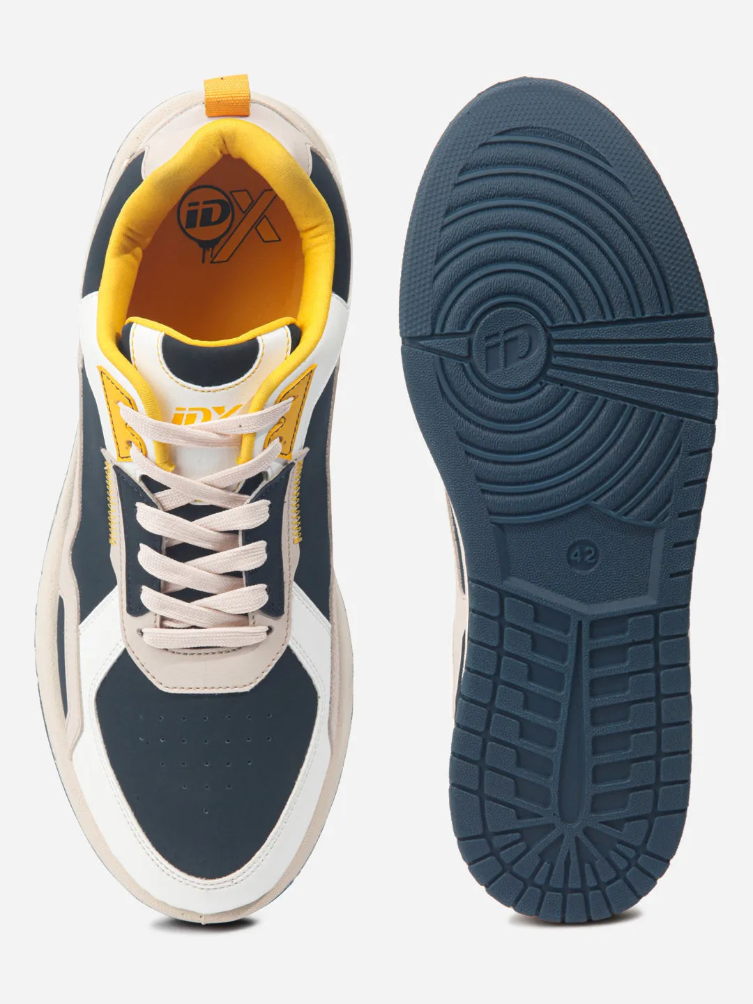 Men's White Navy Lace Up Sneakers (IX6012) Thermoplastic Construction Multi Surface Traction
