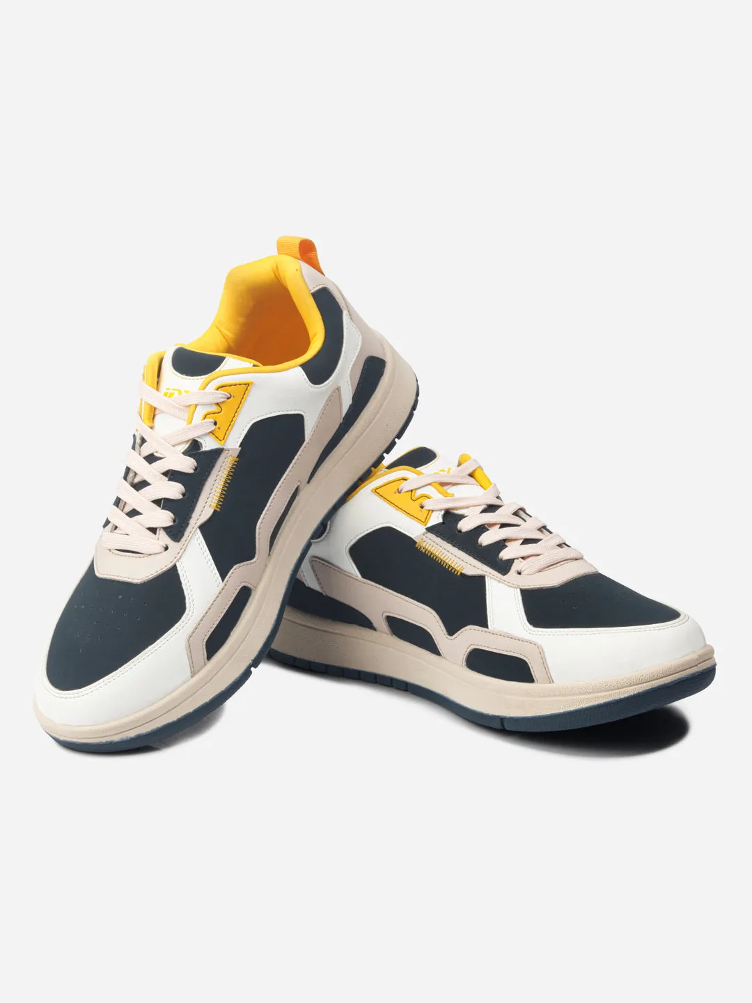Men's White Navy Lace Up Sneakers (IX6012) Impact Diffusing Design