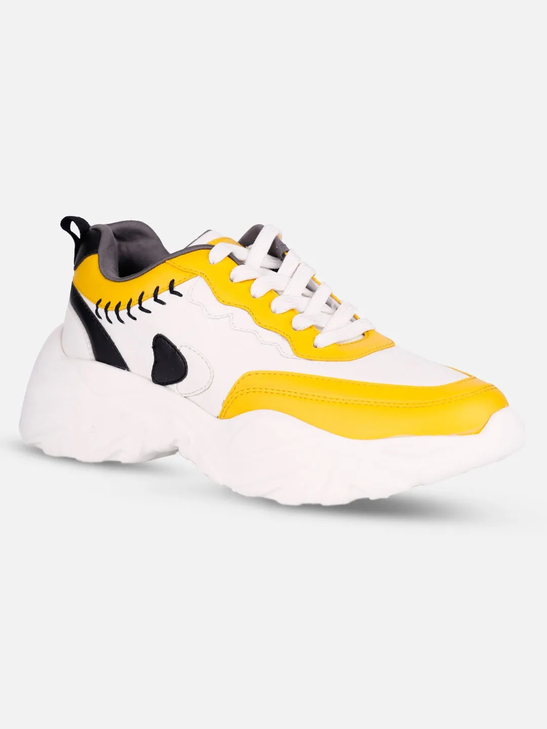 Women's White/Yellow All Seasons Wearing Sneakers (IU1002) Soft Step