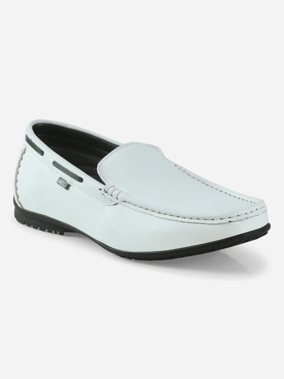 Men's White Moc Toe Casual Loafer (IX1014) Court Grip Comfort Outsole