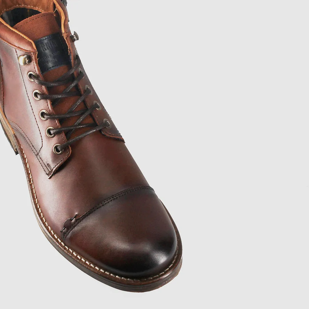 Scotia Lace Up Boots Burnished Brown Rubber Outsole Durable Stitching