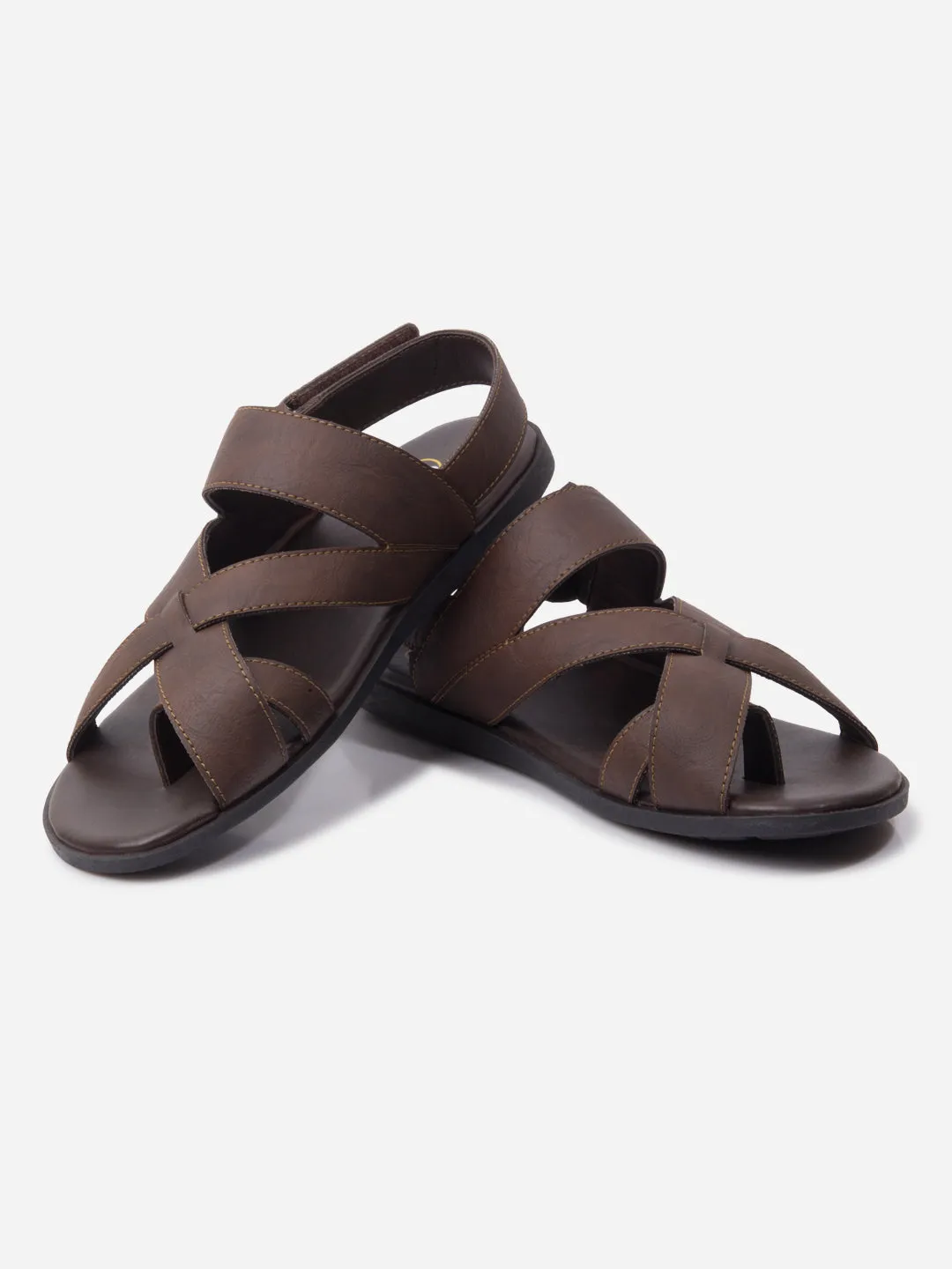 Chic Fit Men's Brown Cross Strap Casual Sandals (IX5017)