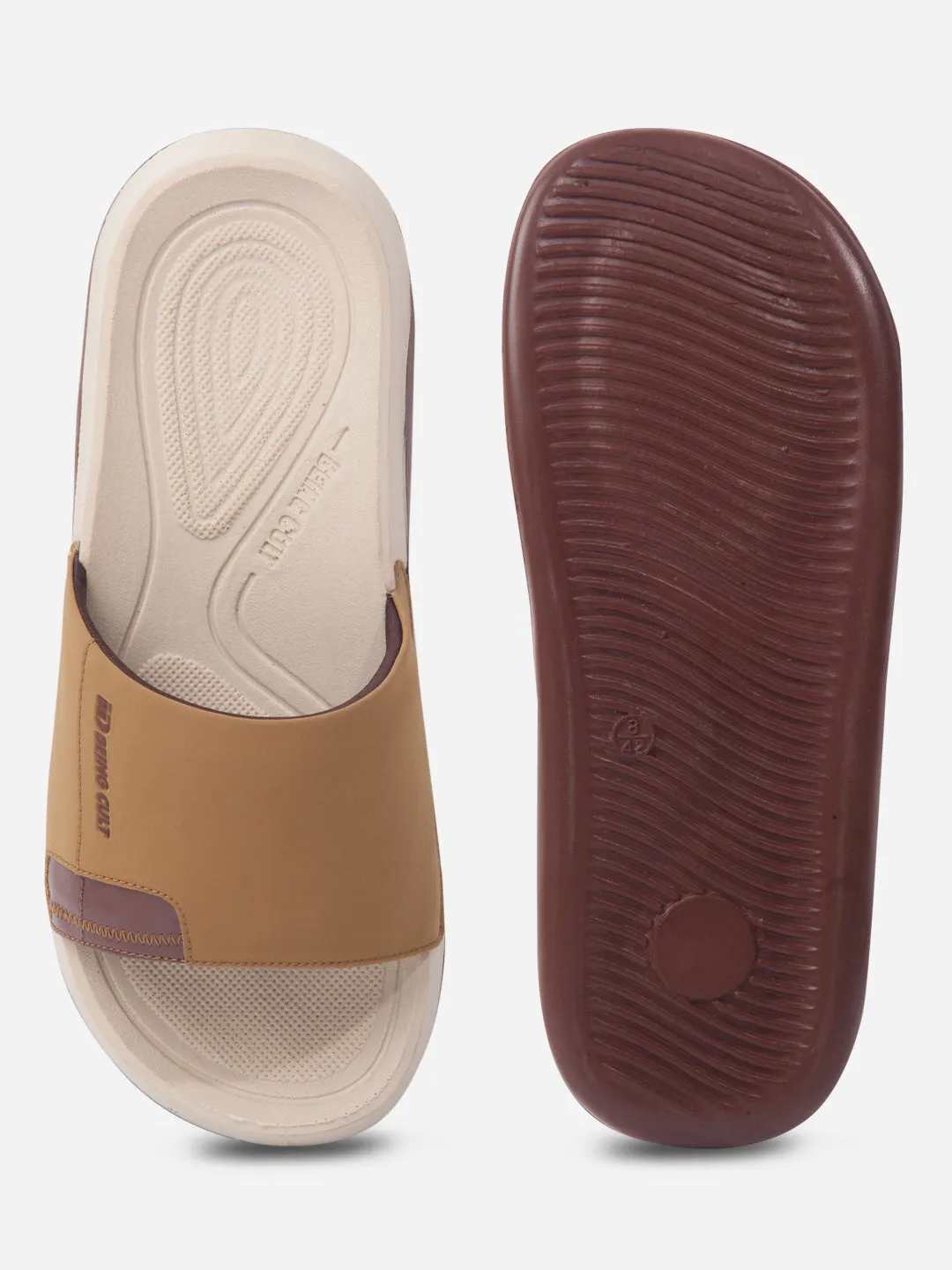 Dual Tone Men's Camel/Brown Active Graphic Printed Slider (IX5019)