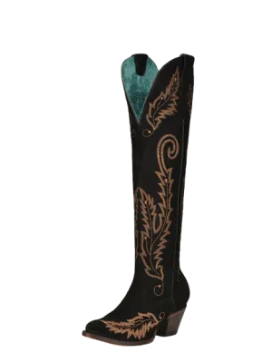 Motor Edge Breathable Uppers Corral Ladies' Black Embroidered Tall Top Suede Boot