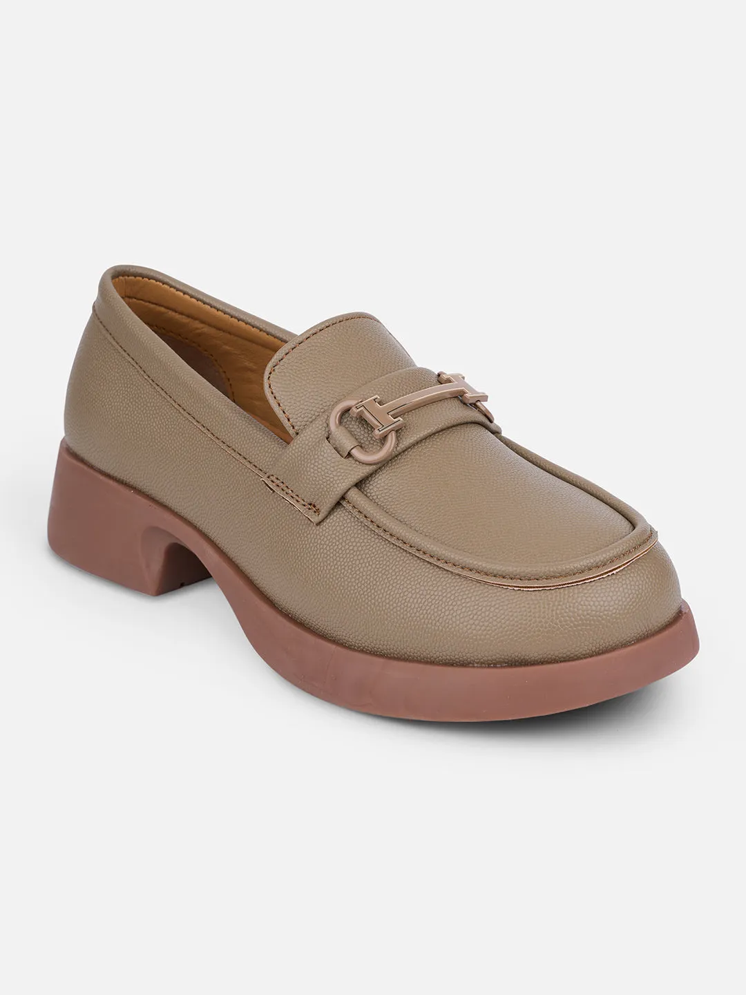 Women's Khaki Block Heel Slip On (IU2004) Scratch   Resistant