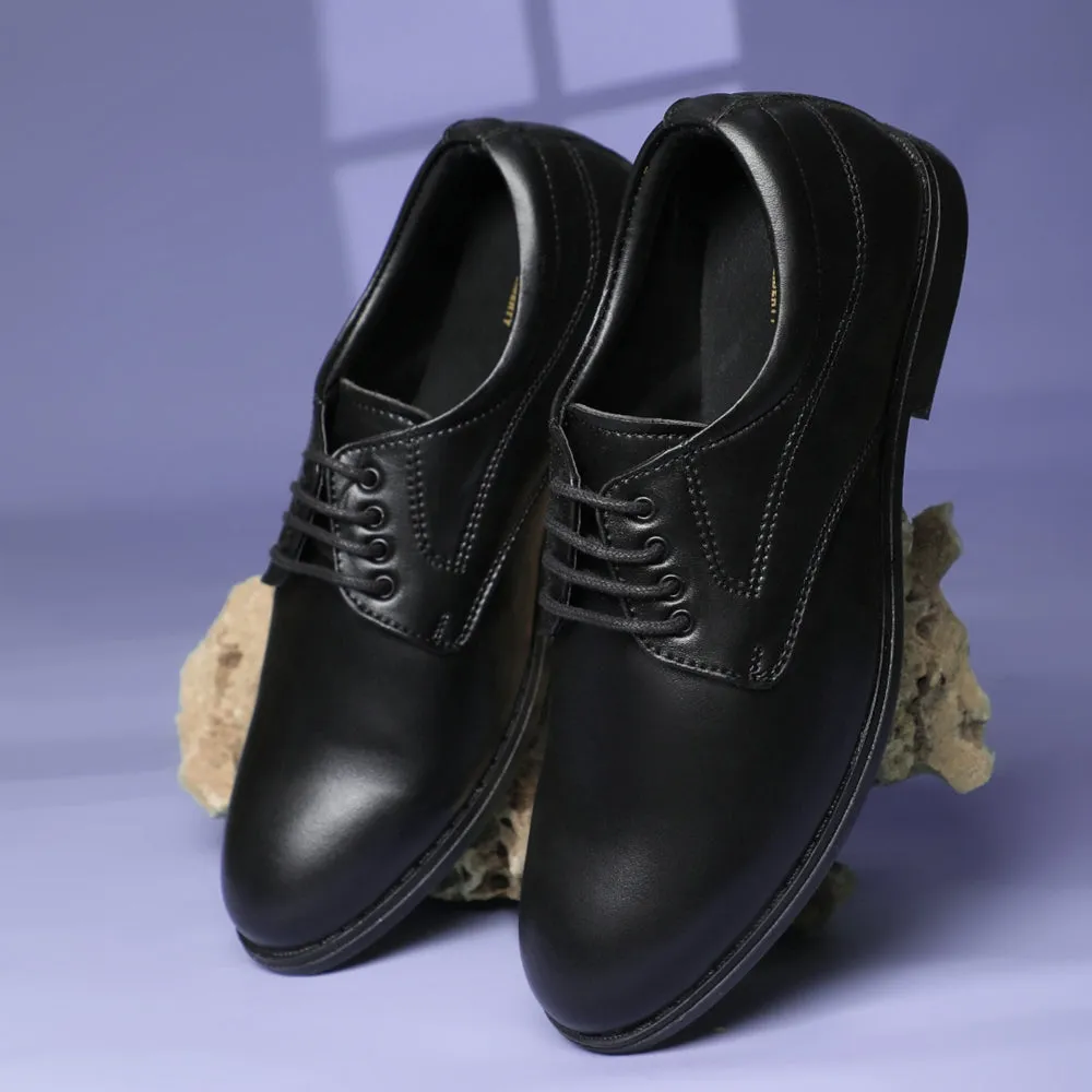 Fortune Black Formal Lacing Derby Shoes For Men MAJESTIC-1 By Liberty Toe Fit Walk Tall