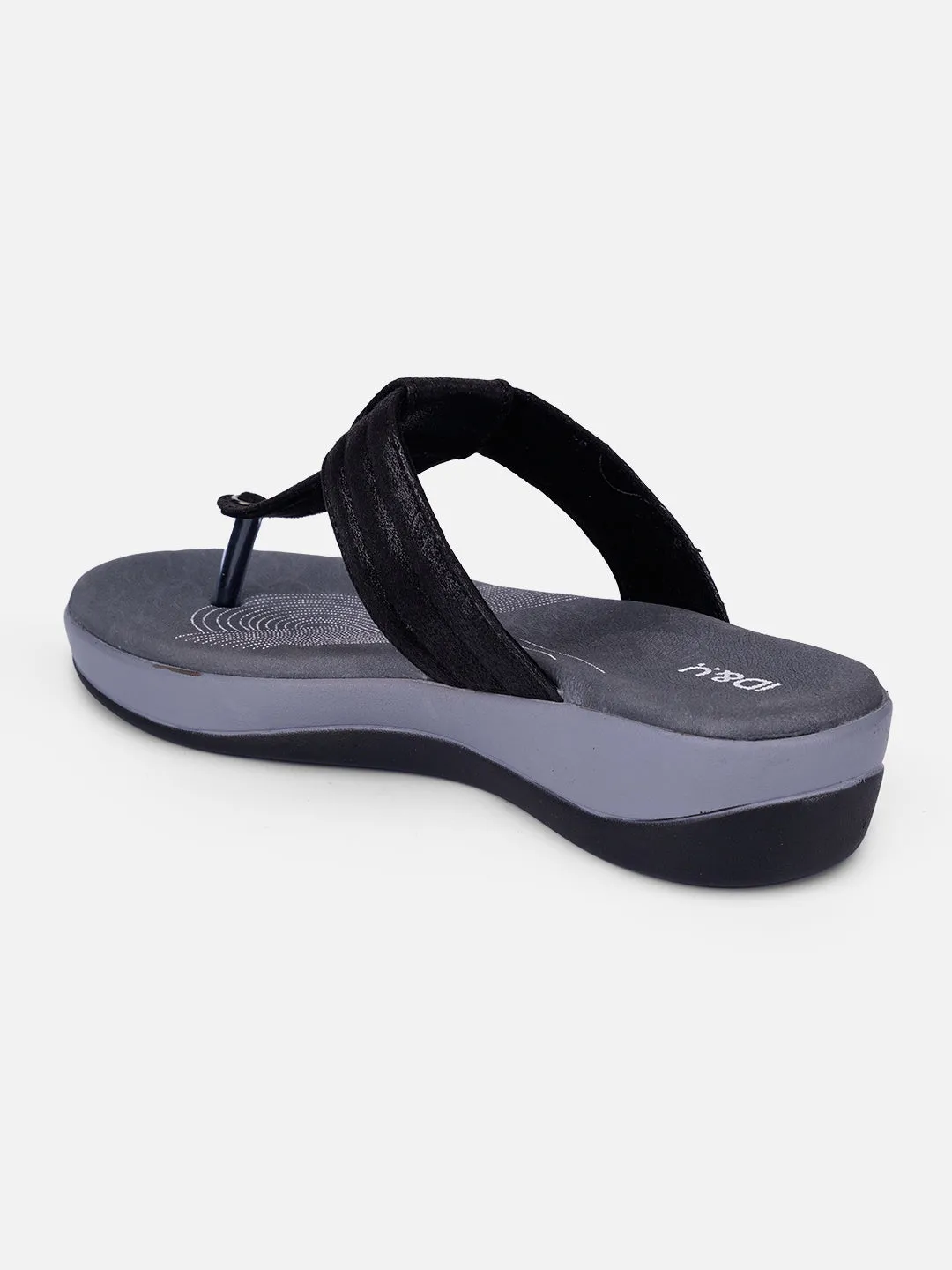 Women's Black Thong Sandals (IU6002) Comfortable For Cross Training