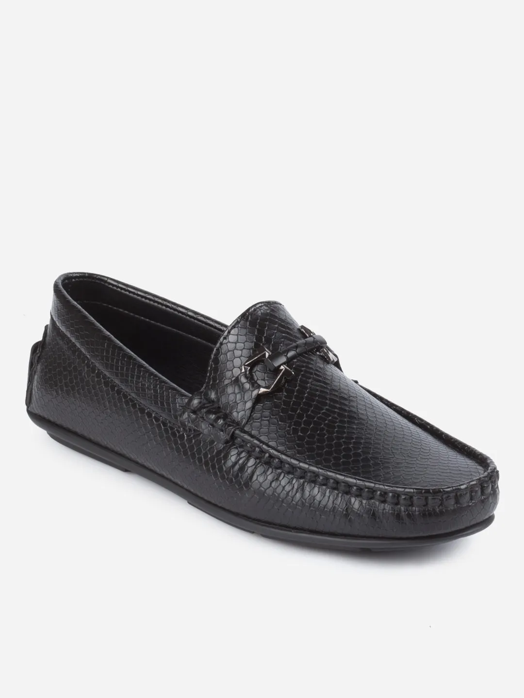 Hot Pick Satin Glow Men's Black Moc Toe Buckle Loafer (IX4114)