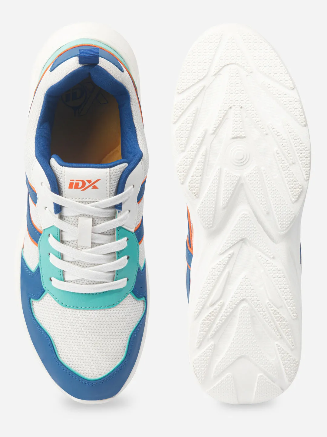 Contoured Sole Smooth Lines Men's Colourblocked White Lace Up Sneakers (IX7129)
