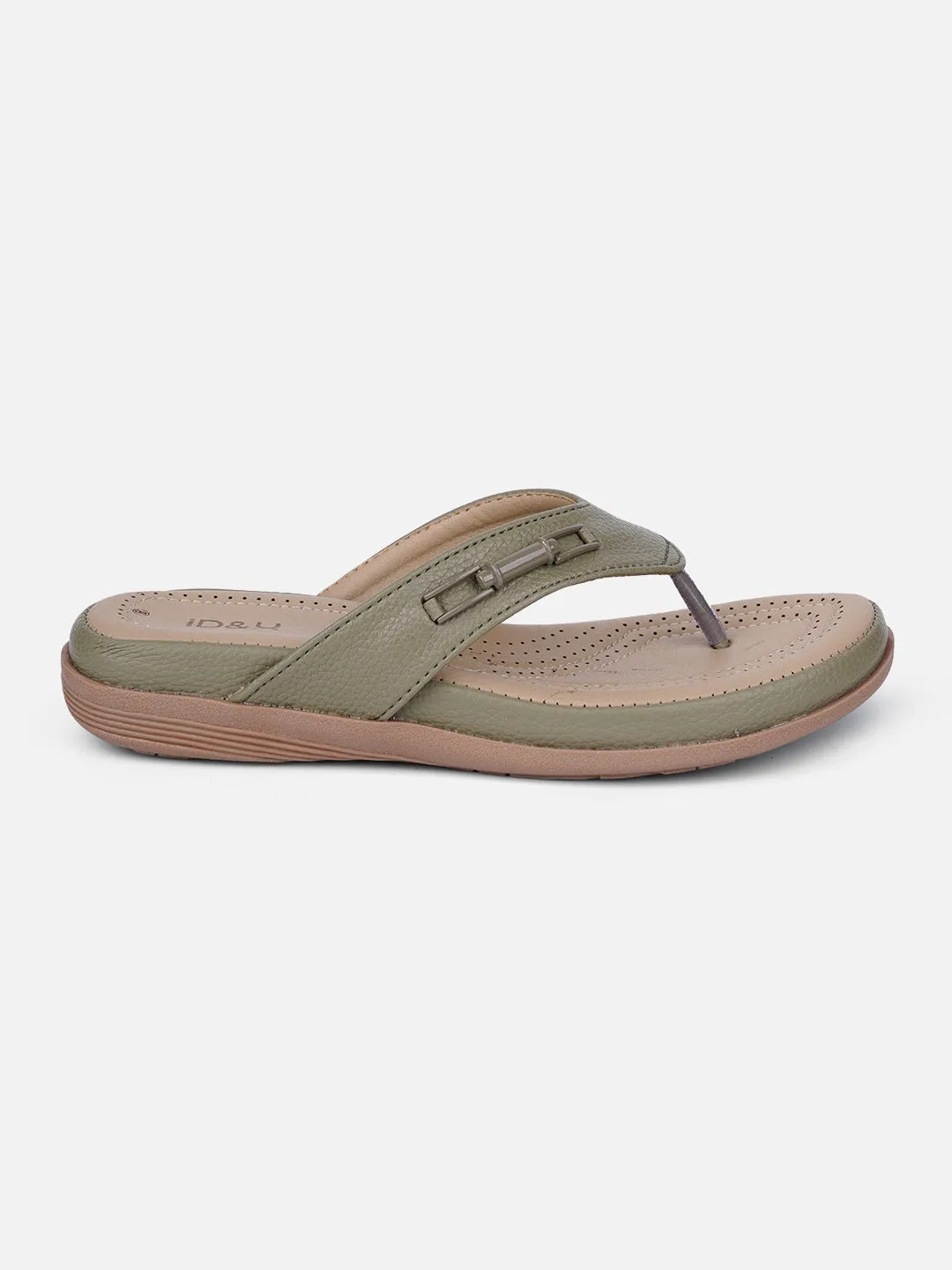 Women's Olive Thong Sandals (IU6013) Comfort collar