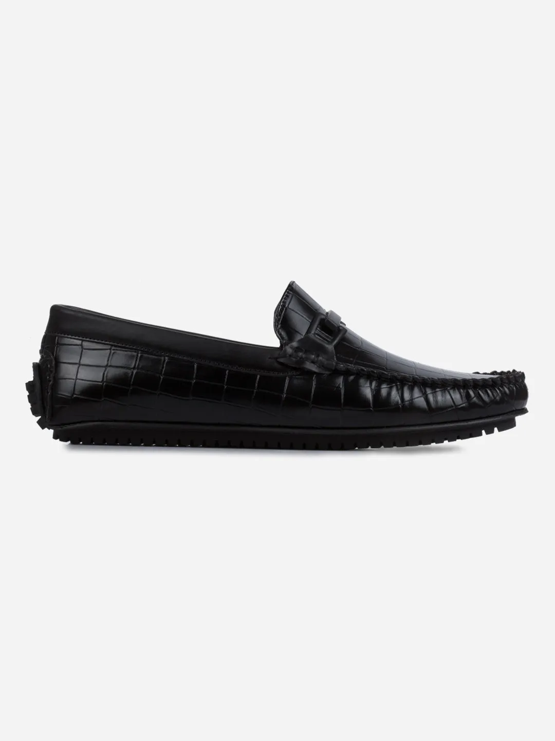 Men's Black Moc Toe Buckle Loafer (IX4113) Bold Tone