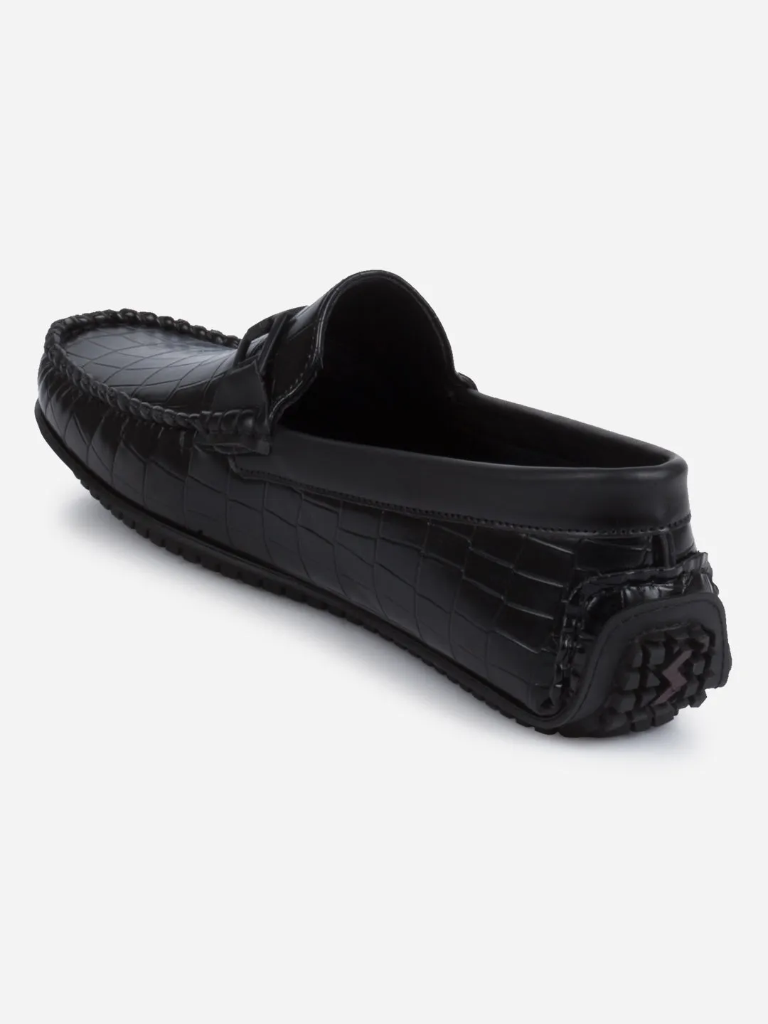 Antique Glow Men's Black Moc Toe Buckle Loafer (IX4113)