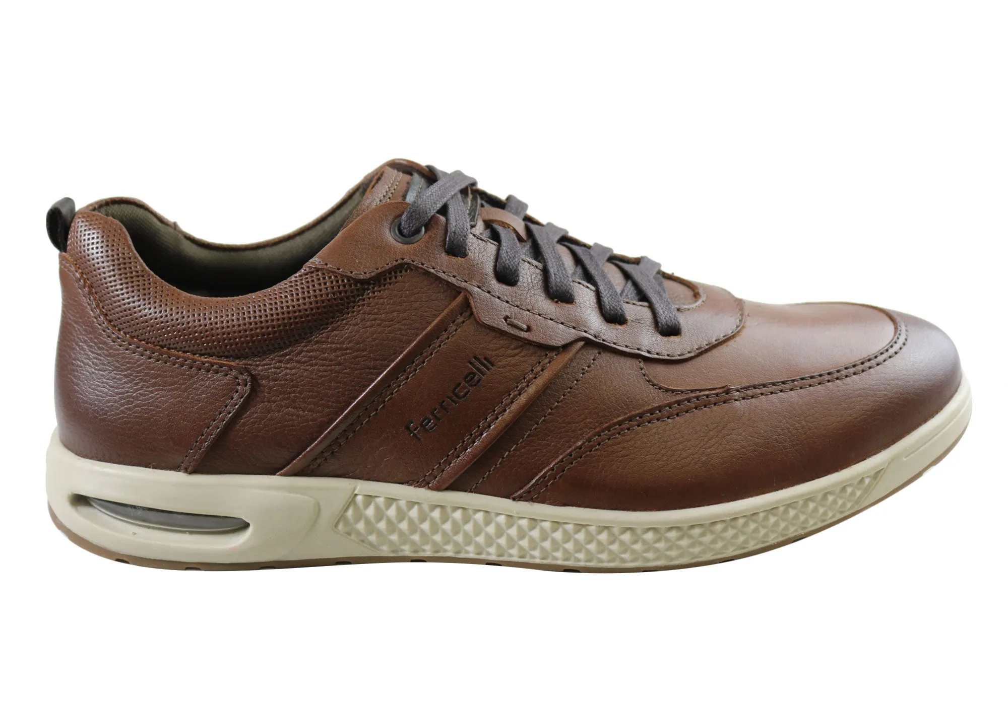 Fashion Fit Cushioned heel Ferricelli Shawn Mens Leather Lace Up Casual Shoes Made In Brazil