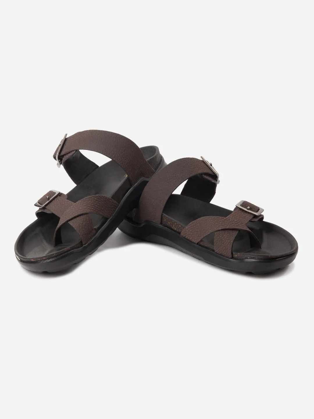Men's Brown Strap Sandals (ID4270) Ultra Light Airport Travel