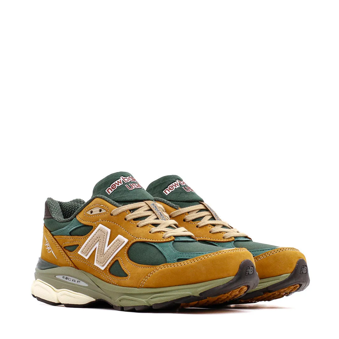 New Balance Men 990v3 Tan Green Made In USA M990WG3 Comfortable Design Night Glow