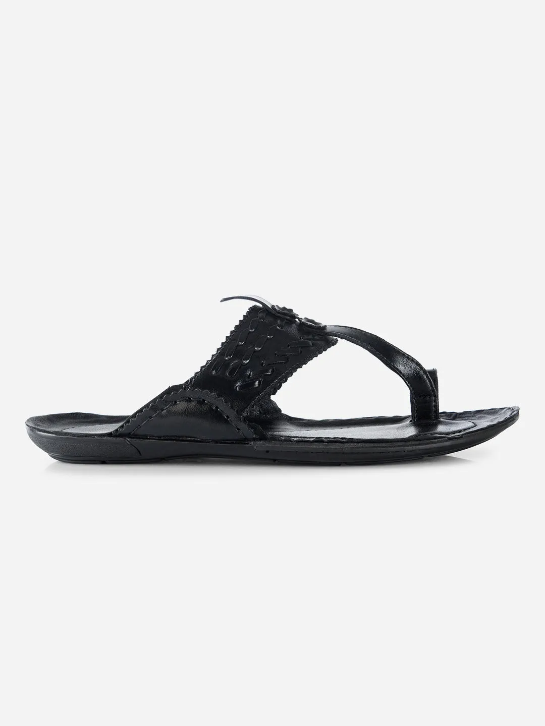 Breathable Daily Walk Men's Black Kolapuri Style Ethnic Slipper (ID4068)