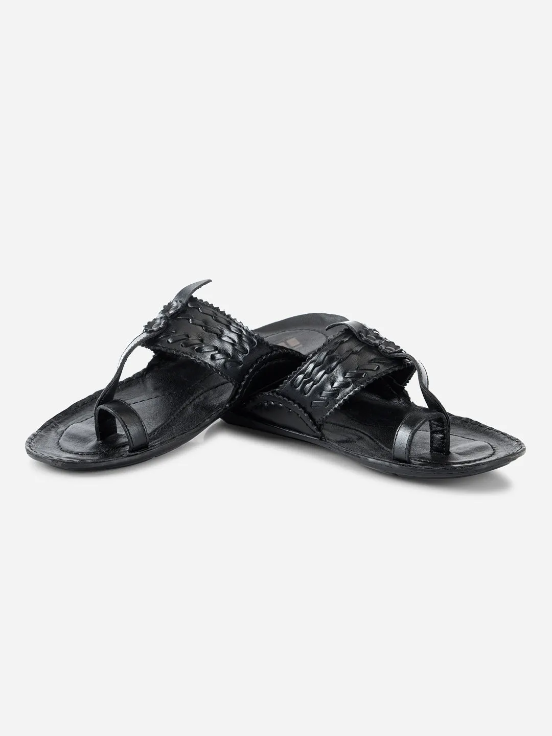 Men's Black Kolapuri Style Ethnic Slipper (ID4068) Color Play