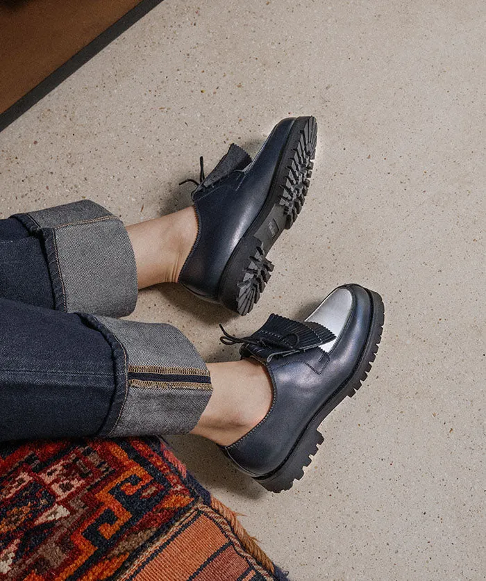 Derbies LEONIE Bleu et Blanc Patent Shine