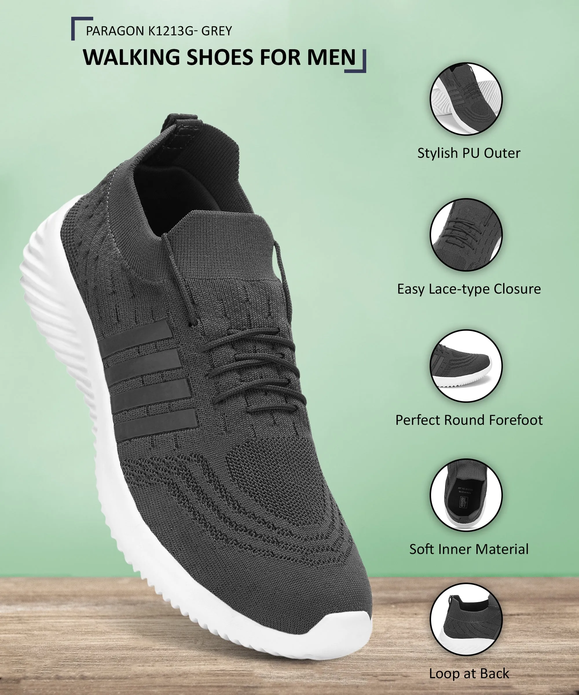 Paragon  K1213G Men Walking, Running, Training, Cricket, Gym, Sports Shoes | Athletic Shoes with Comfortable Cushioned Sole for Daily Outdoor Use Abrasion resistant Clean Step